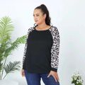 Women Plus Size Casual Leopard Long Raglan Sleeve T-shirt Black