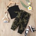 2-piece Toddler Girl Black Camisole and Camouflage Pants Set Black