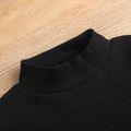 2-قطعة طفلة صغيرة الرقبة وهمية طويلة الأكمام مضلع أسود أعلى و زر تصميم مجموعة تنورة منقوشة أسود image 4