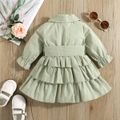 100% Cotton Baby Girl Green Lapel Single Breasted Long-sleeve Layered Ruffle Dress Green image 3