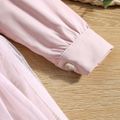 Baby Girl Pink Preppy Style Bowknot Lapel Button Long-sleeve Splicing Mesh Dress Pink