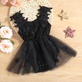 Baby Girl Black Floral Lace Sleeveless Mesh Romper Party Dress Black