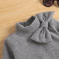 فتاة صغيرة تصميم bowknot تصميم وهمية الرقبة طويلة الجرس الأكمام الصلبة اللباس اللون الرمادي image 4