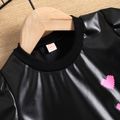 Toddler Girl Heart Print Short-sleeve Black Faux Fur PU Dress Black