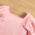 2pcs Toddler Girl Sweet Long Puff-sleeve Ribbed Tee and Floral Print Ruffle Skirt Set Pink image 5