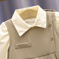 2pcs Toddler Girl Preppy style Lapel Collar Shirt and Button Design Pleated Sleeveless Dress Set Khaki image 5