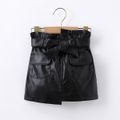 Toddler Girl Trendy Irregular Belted Faux Leather PU Skirt Black image 1