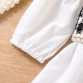 2pcs Toddler Girl Elegant Ruffle Collar White Dress and Tweed Plaid Vest Set White image 5
