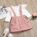 2pcs Baby Girl 100% Cotton Suspender Shorts and Ruffle Long-sleeve Romper Set Pink image 3