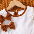 Toddler Girl Sweet Bowknot Design Colorblock Corduroy Dress Brown image 3