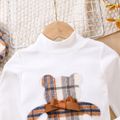 3pcs Toddler Girl Playful Plaid Beret & Mock Neck Bear Embroidered Tee and Irregular Skirt Set White