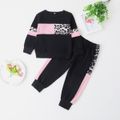 2-piece Baby / Toddler Girl Splice Colorblock Leopard Print Long-sleeve Pullover and Pants Set Black image 1
