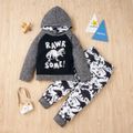 2-piece Baby / Toddler Dinosaur Letter Long-sleeve Hooded Pullover and Pants Set Grey image 1