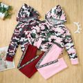 Stylish Kid Girl Camouflage Hoodie Letter Print Pants 2pcs Sporty Casual Set Pink