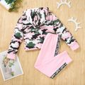 Stylish Kid Girl Camouflage Hoodie Letter Print Pants 2pcs Sporty Casual Set Pink