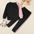 2-piece Kid Girl Unicorn Print Ruffled Colorblock Pullover Sweatshirt and Elasticized Pants Set Black