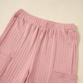 2-piece Kid Girl Stripe Solid Short-sleeve Top and Elasticized Pants Set with Pockets Pink