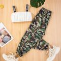 2-piece Kid Girl Letter Print Tank Top and Camouflage Elasticized Pants Set White