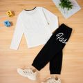 2-piece Kid Boy Letter Skull Print Long-sleeve T-shirt and Letter Print Elasticized Pants Casual Set White