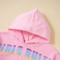 2-piece Kid Girl Letter Print Colorblock Hoodies and Elasticized Pants Casual Set Pink