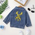Denim Giraffe Print Lapel Collar Chest Pocket Long-sleeve Baby Coat Jacket Royal Blue