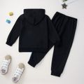 2-piece Kid Boy Letter Vehicle Print Hoodie Sweatshirt and Colorblock Elasticized Pants Set Black