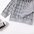 2-piece Kid Boy Letter Print Plaid Hoodie Sweatshirt and Elasticized Pants Gray Set Grey