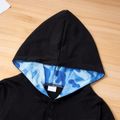 2-piece Kid Boy Blue Camouflage Print Hoodie with Pocket and Blue Camouflage Pants Set Black