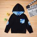 2-piece Kid Boy Blue Camouflage Print Hoodie with Pocket and Blue Camouflage Pants Set Black