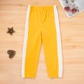 2-piece Kid Girl Letter Print Twist Front Pullover and Colorblock Pants Set White