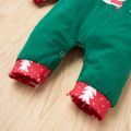 Christmas Santa and Snowflake Print Baby Boy/Girl Splicing Long-sleeve Hooded Cotton Jumpsuit Green