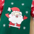 Christmas Santa and Snowflake Print Baby Boy/Girl Splicing Long-sleeve Hooded Cotton Jumpsuit Green