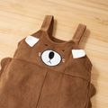2pcs Baby Long-sleeve Ribbed Romper and Cartoon Bear 3D Ears Corduroy Overalls Set Brown image 4