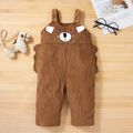 2pcs Baby Long-sleeve Ribbed Romper and Cartoon Bear 3D Ears Corduroy Overalls Set Brown image 5