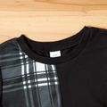 2-piece Kid Boy Plaid Colorblock Pullover Sweatshirt and Pants Casual Set Black