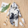 Ribbed Tie Dyed Hooded Long-sleeve Baby Jumpsuit Grey