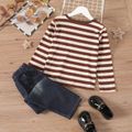 2-piece Kid Boy Stripe Long-sleeve Tee and Denim Jeans Casual Set Coffee