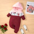Baby Girl Floral Print Colorblock Hooded Long-sleeve Jumpsuit Pink