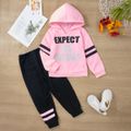 2-piece Kid Girl Letter Print Striped Hoodie Sweatshirt and Pants Casual Set Pink