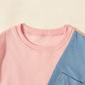 2-piece Kid Girl Colorblock Denim Splice Fuzzy Fleece Lined Pullover Sweatshirt and Pants Casual Set Pink
