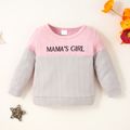 2pcs Baby Boy/Girl Letter Embroidered Colorblock Long-sleeve Pullover and Trousers Set Pink