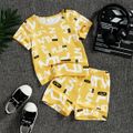 2pcs Baby Boy/Girl All Over Letter Print Yellow Short-sleeve T-shirt and Shorts Set Yellow image 1