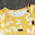 2pcs Baby Boy/Girl All Over Letter Print Yellow Short-sleeve T-shirt and Shorts Set Yellow image 4