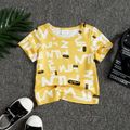 2pcs Baby Boy/Girl All Over Letter Print Yellow Short-sleeve T-shirt and Shorts Set Yellow image 3