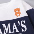 2pcs Baby Boy Cartoon Bear & Letter Print Colorblock Long-sleeve Sweatshirt and Sweatpants Set Dark Blue/white