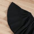2pcs Kid Girl Off Shoulder Short-sleeve Black Tee and Leopard Print Patchwork Belted Ripped Denim Jeans Set Black