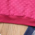 2pcs Kid Girl Textured Pink Sweatshirt and Ripped Denim Jeans Set Hot Pink image 4