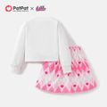 L.O.L. SURPRISE! 2pcs Kid Girl Letter Print Sweatshirt and Plaid/Pink BowDesign Smocked Skirt Set White image 2