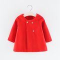 Toddler Girl Button Design Raglan Sleeve Solid Jacket Coat Red