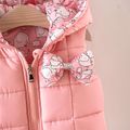 Floral Print Allover Bow Decor Hooded Sleeveless Pink Baby Coat Jacket Pink image 3